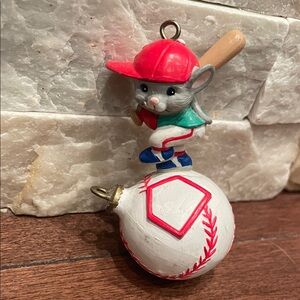 Mouse Baseball Ornament with Red Cap